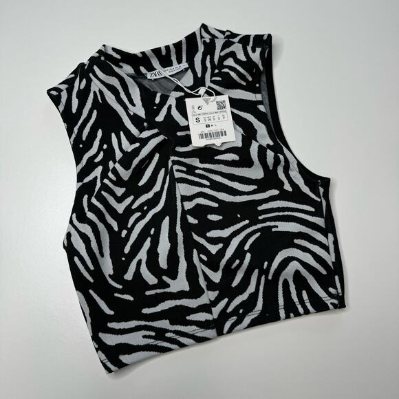 Zara | NWT Jacquard Zebra Print Crop Top - Picture 8 of 9
